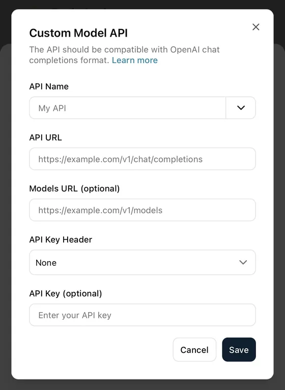 SurfMind Custom Model API form